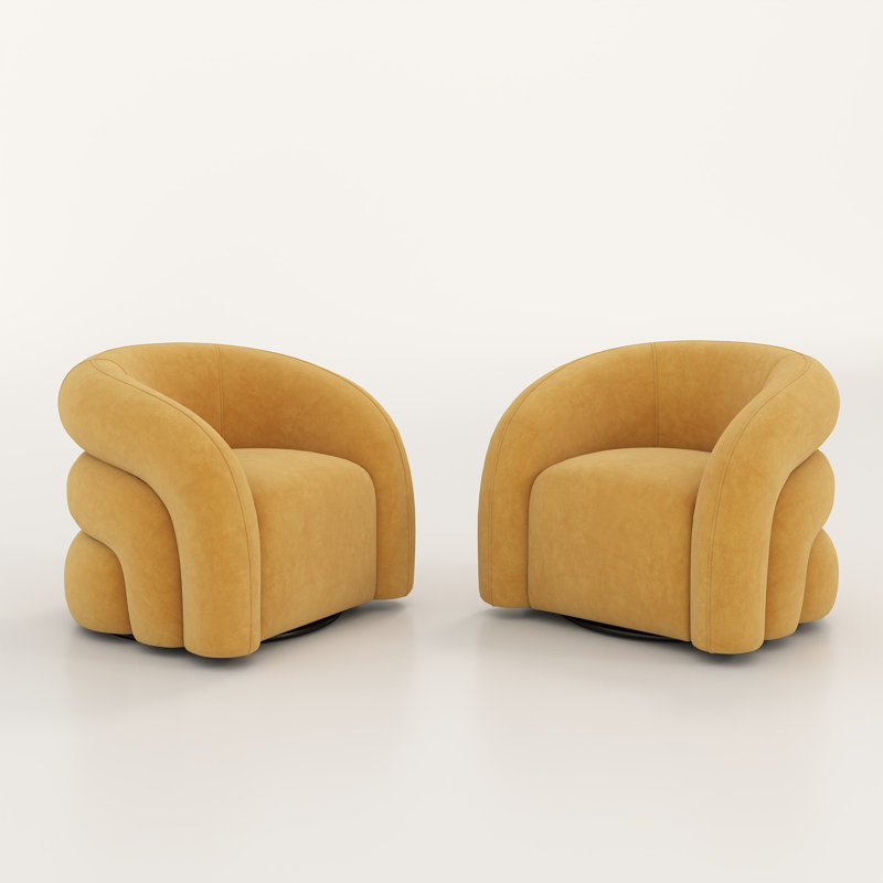 Fauteuil demi-tonneau pivotant de 34,6 po Briggette, Jaune