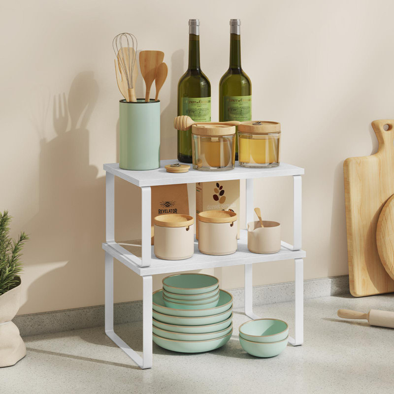 Ensemble de 2 tablettes de rangement empilables, H 11,4 po x l 11,7 po x P 7,7 po, Blanc