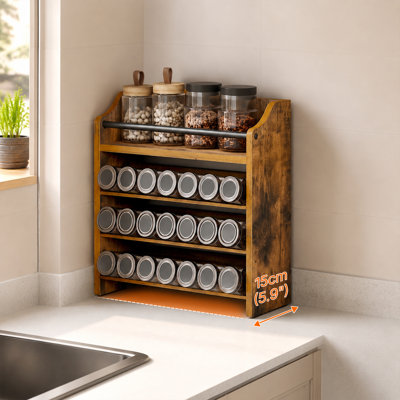 Spice Rack, 4 Tier Wall Mount & Countertop Organizer, Industrial Spice Holder, for Kitchen Countertop and Cabinet, Compact and Versatile