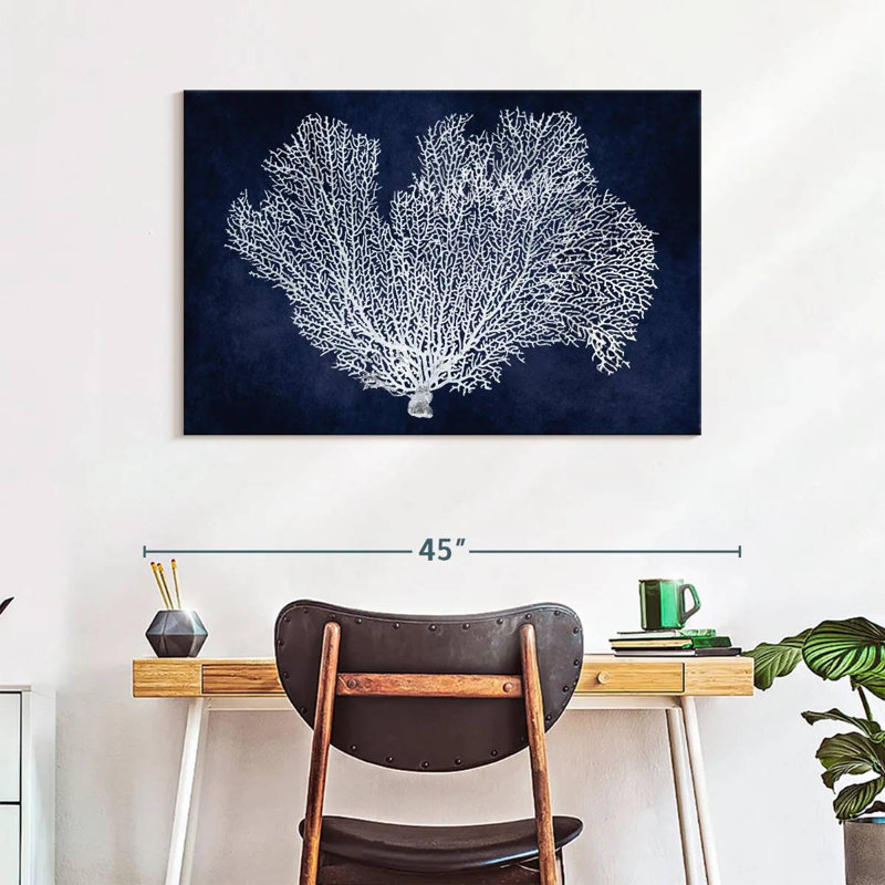 Éventail de mer Brampt sur bleu indigo I, H 26 po x l 39 po