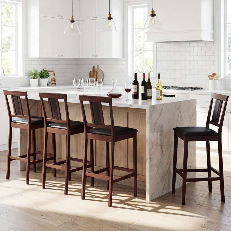 Upholstered Barstool Set of 4, Farmhouse 29.5” Bar Height Kitchen Island Stool, 4