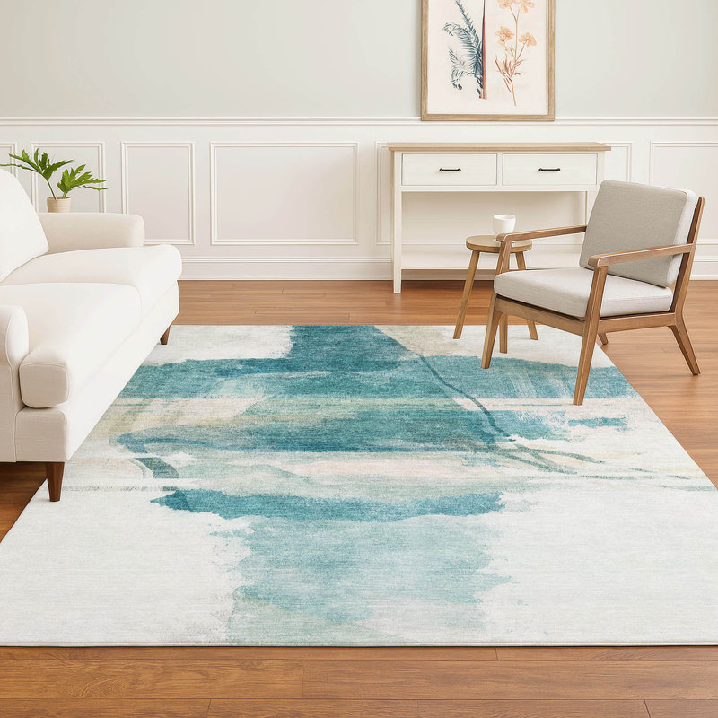 Premium Machine Washable Mayfield Abstract Rug, Teal, 9' x 12'