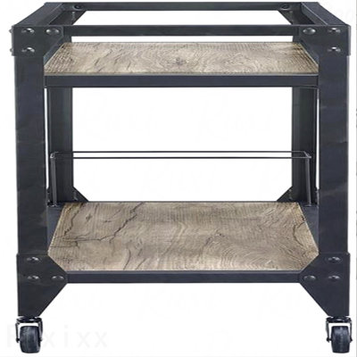 Rustic Oak & Charcoal Finish Serving Cart