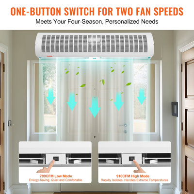 Rideau d'air intérieur commercial 48 "super puissance 2 vitesses 1650CFM, rideaux d'air muraux pour portes, ventilateur d'intérieur sur la porte avec fin de course robuste, installation facile 110V non chauffée