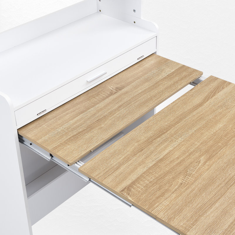 Garde-manger avec table de salle à manger pliable, Naturel / Blanc