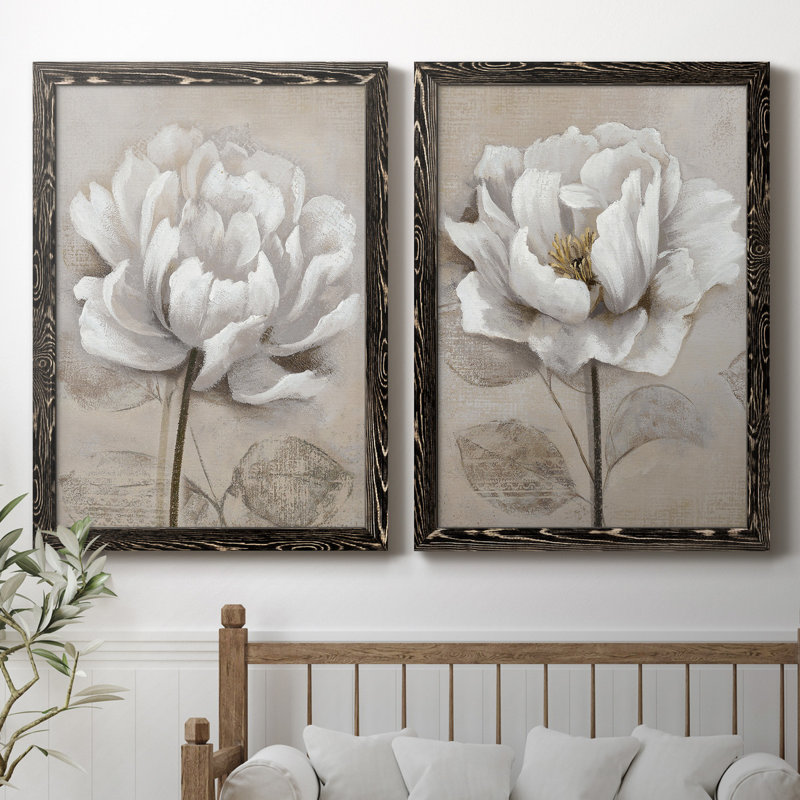 "Soft White I", ensemble de 2 reproductions d'art, H 31,5 po x l 47 po, Toile avec cadre photo sans passe-partout, Noir