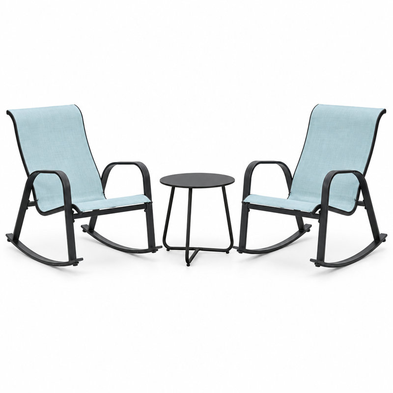 2-Person Outdoor Metal Rocking Chair Set with Side Table, Blue
