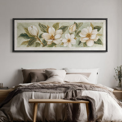 Extra Large Magnolia Blossom Branch with Soft Green Leaves Print Wall Art