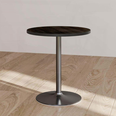 Modern Round Kitchen Table - 27.6" Black Wood Grain, Metal Base, 2-4 Seats