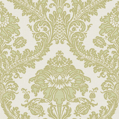 Traditional Damask Italian Vinyl on Non-Woven 33-L x 21-W Cottage Chic Wallpaper Roll