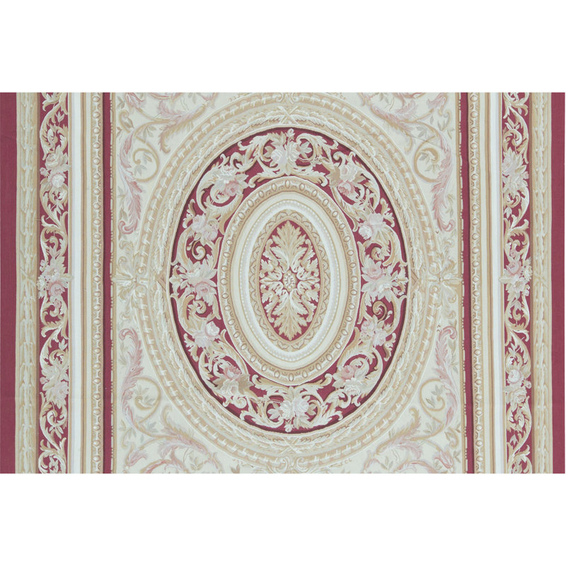Hand-Knotted High-Quality Beige and Red Area Rug, Rectangle 8'10" x 12'5"