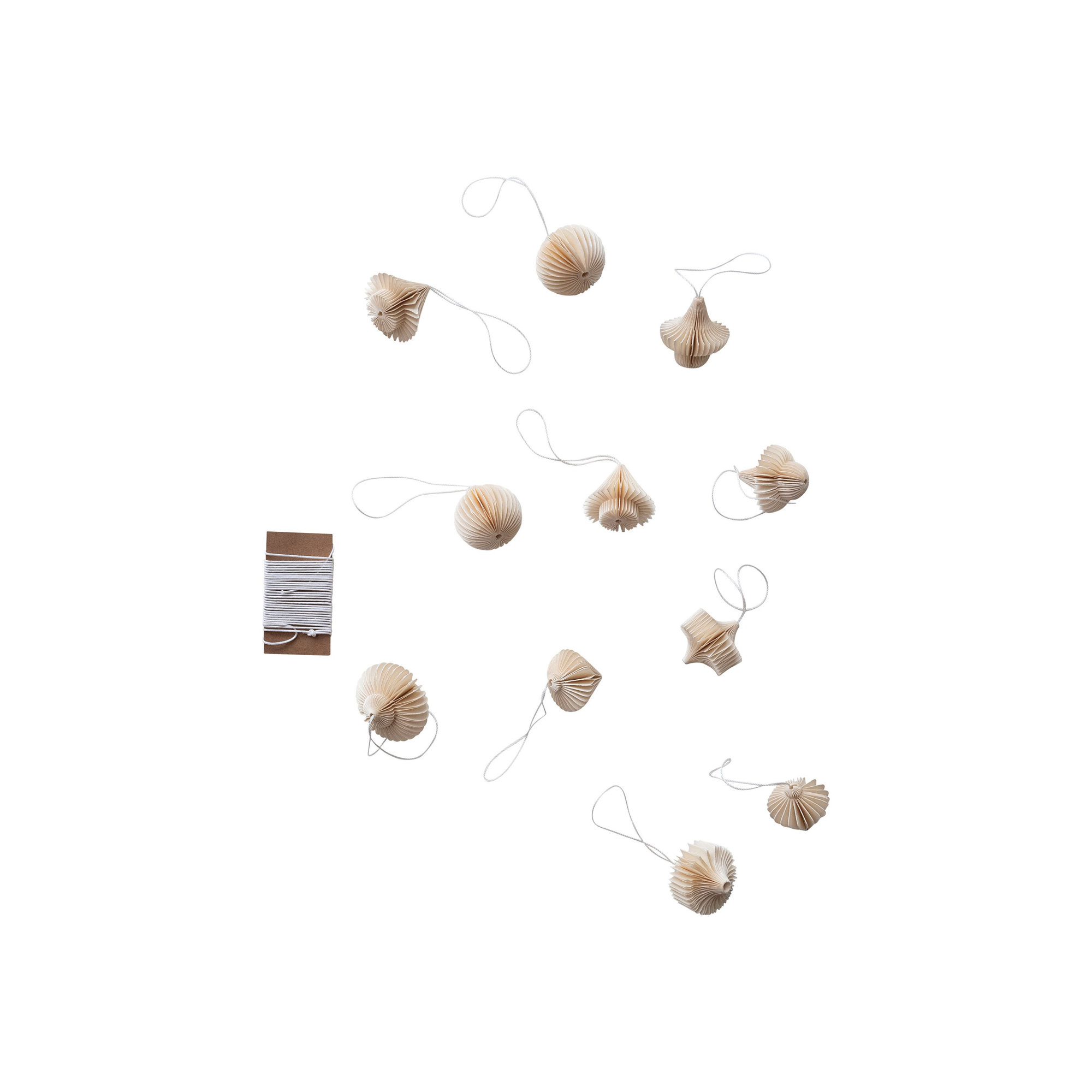 Decorative Paper Folding Honeycomb Ornaments With DIY Garland String, Set Of 12, Cream