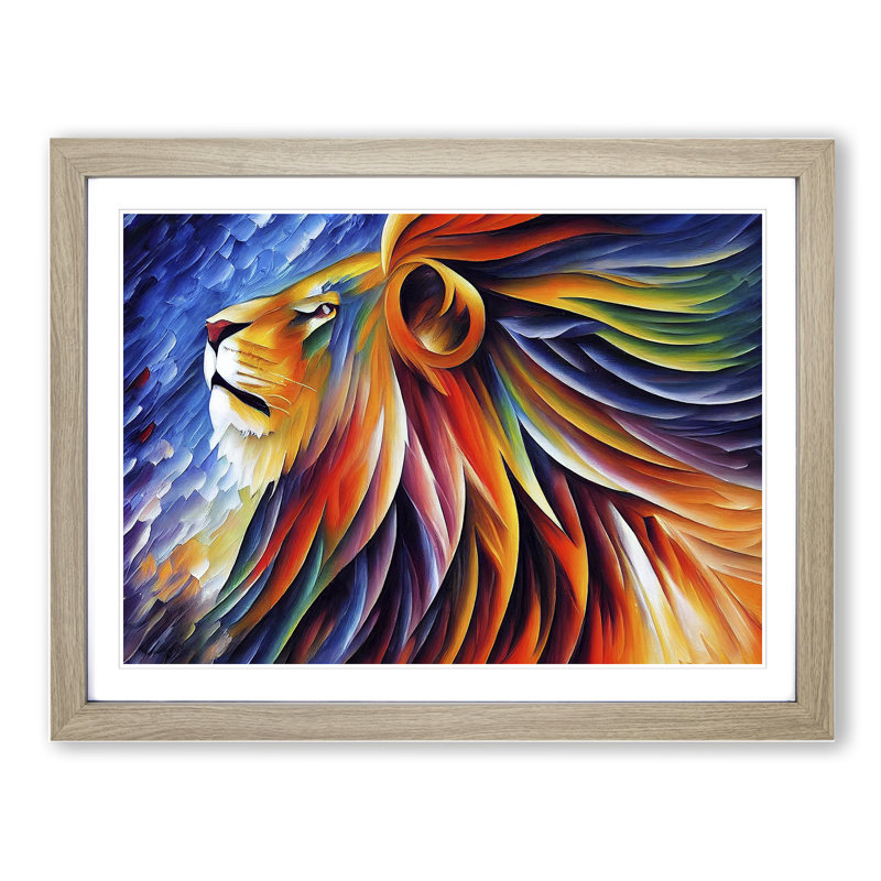 Lion Vol.4 - Single Picture Frame Print, 34cm H x 46cm W x 2cm D, Oak