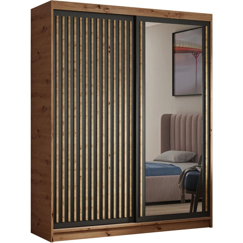 Ramik 2 Door Sliding Wardrobe, 205cm H x 100cm W x 88cm D, Walnut