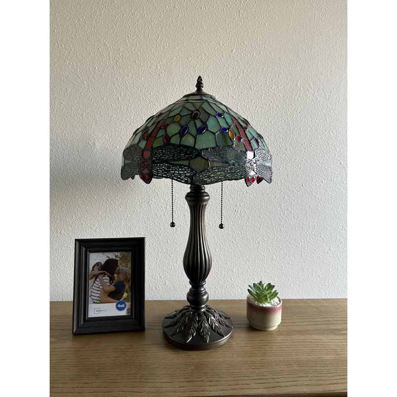 Berney Tiffany Table Lamp Dragonfly Stained Glass LED Bulbs Included H22" W12", Red