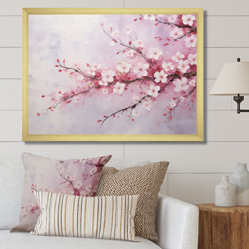«Cherry Bliss Tree» sur toile, Cadre doré simple, H 30 po x l 40 po x P 1,5 po