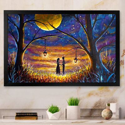 «Romantic Lovers Under Mystical Full Moon», reproduction sur toile flottante