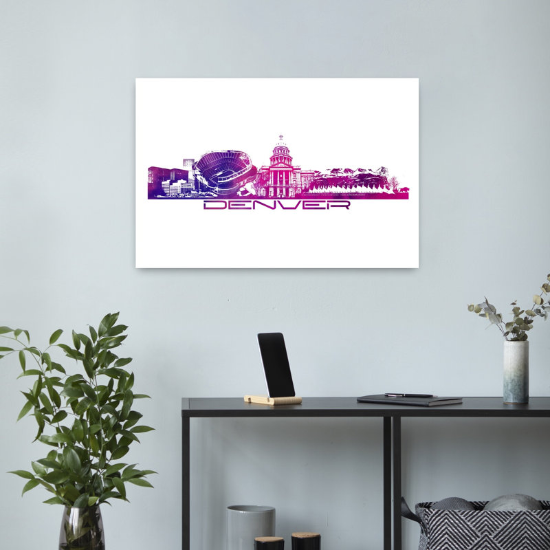 Vibrant Denver Skyline Vibrant Abstract Contemporary Architecture City Wall Art Print 1 Piece Wrapped Canvas Wall Art