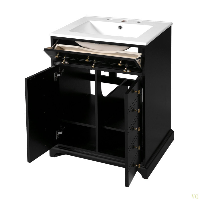 Meuble-lavabo de 24 po avec tiroir, deux portes à fermeture douce, armoire de rangement peinte moderne avec lavabo en céramique, meuble-lavabo simple élégant pour les petits espaces