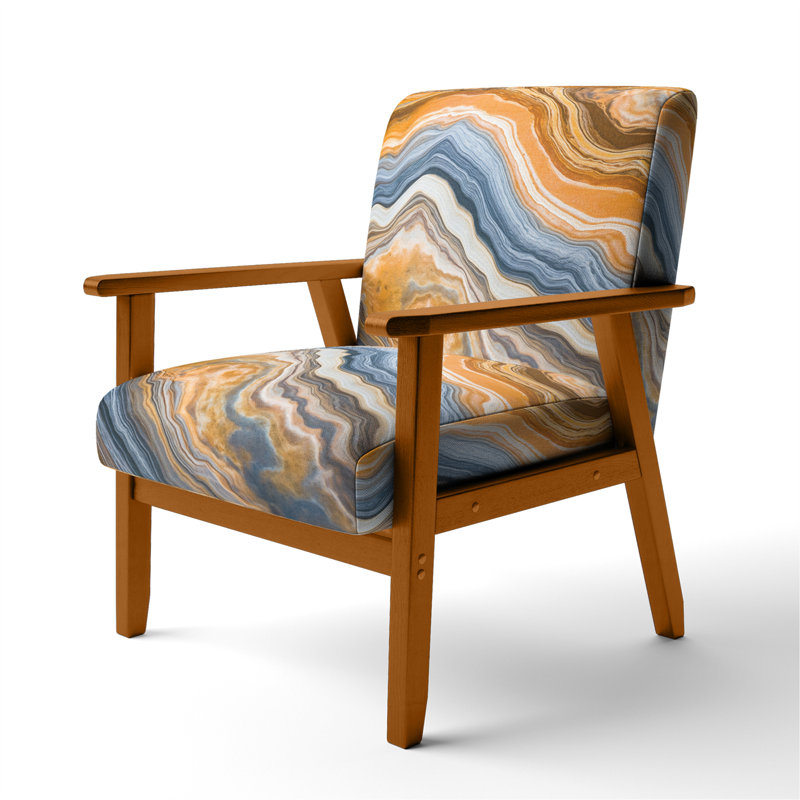 Berdahl Marble Upholstered Armchair, Brown Square Arms, Orange Velvet