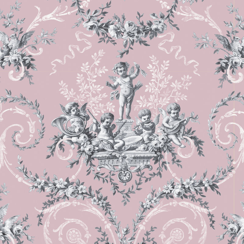 Toile Wallpaper Roll, Pink