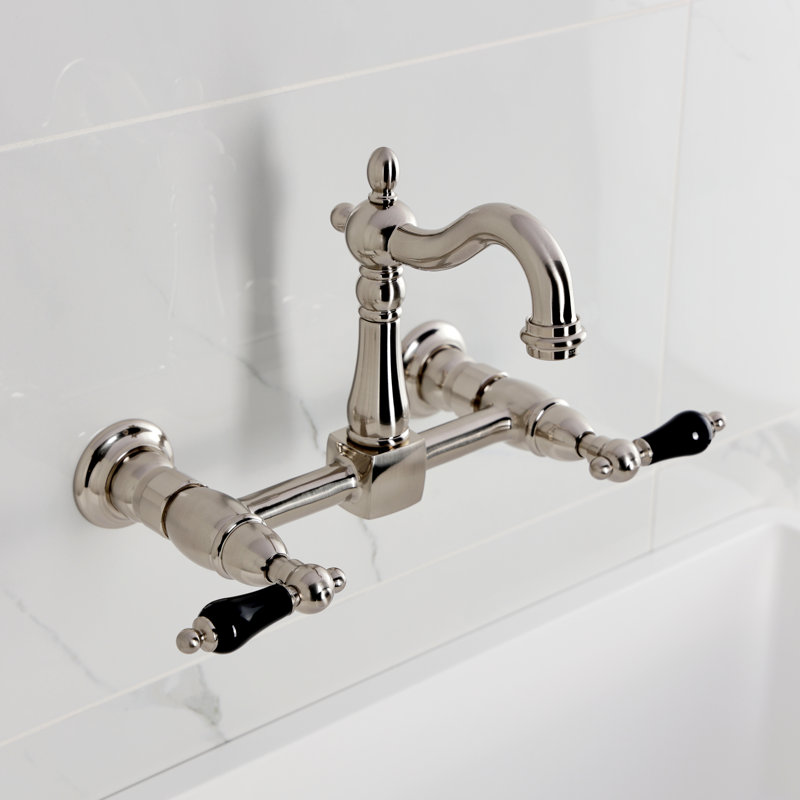 Kingston Brass Duchess Double-Handle 2-Hole Wall-Mount Bridge Kitchen Faucet, Brushed Nickel