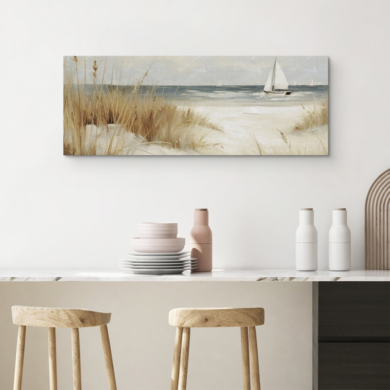 «Coastal Beach Beach Ocean Shore», illustrations d'art moderne bohémien, minimalisme multicolore sur toile, 2 pièces