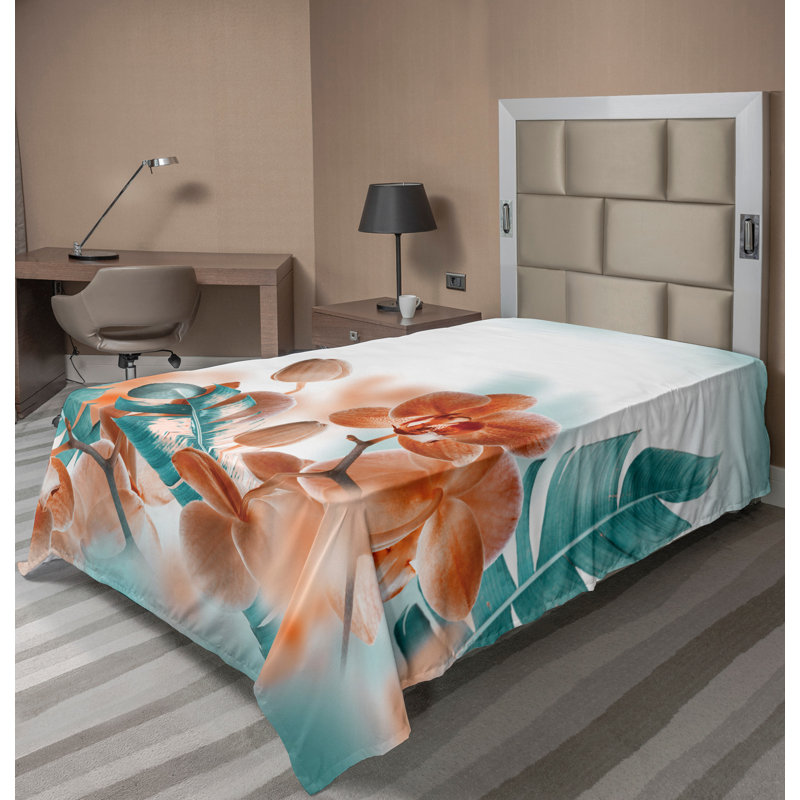 Ambesonne Orient Top Flat Sheet Mosaic Motifs, Twin Flat Sheet, Orange/Teal Floral