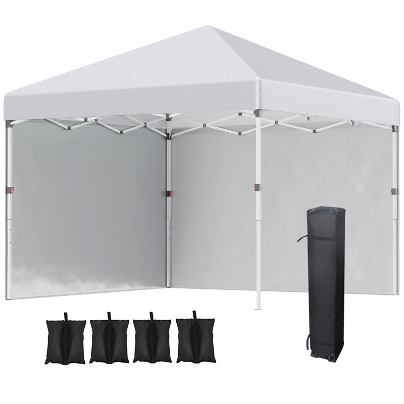 3 X 3m Pop Up Gazebo, Upf 30+ With 2 Removable Sidewalls, 3-level Height Adjustable, Foldable Steel Frame, Leg Weight Bags & Wheeled Carry Bag, Outdoor Party Event Shelter, White