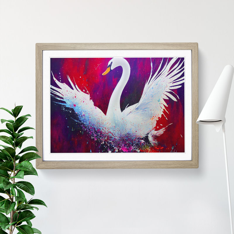 Swan Splash Vol.3 Abstract - Single Picture Frame Print, 46cm H x 64cm W x 2cm D, Oak Framed