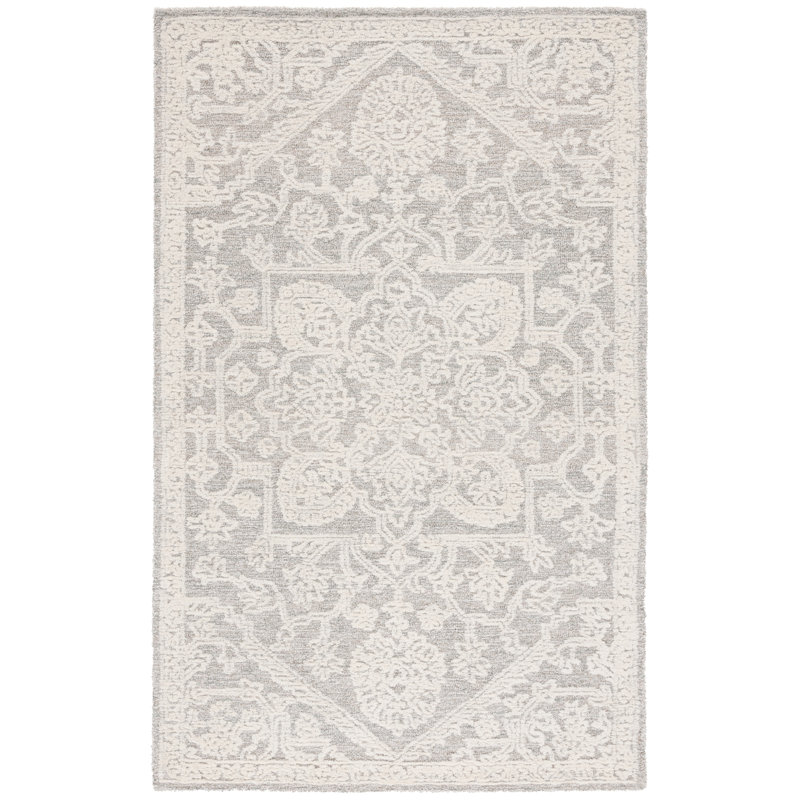 Daneshia Ebony Hand Tufted Wool/Cotton Oriental Rug in Ivory/Grey, Rectangle 5' x 8'