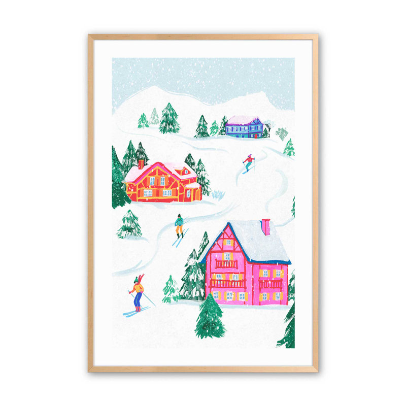 Vibrant Winter Village II, reproduction dans un cadre, Érable brut encadré, H 25 po x l 19 po