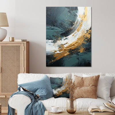 Gold And Green Abstract Marble Waterfall III - Abstract Metal Wall Art