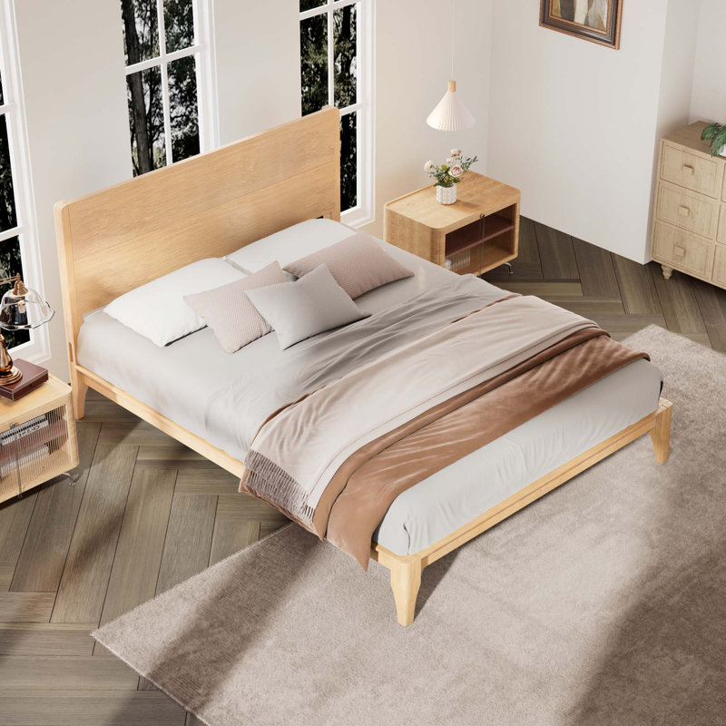 Mid-Century Bamboo Wood Platform Bed, Natural, Full