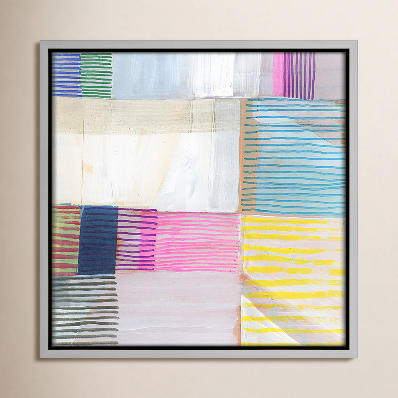 Clarendon "Bright Net III" Painting by Cartissi, Silver Framed, 13.5" H x 13.5" W x 2" D