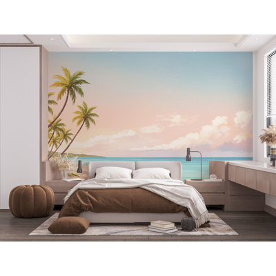 Palm Beach papier peint aquarelle Sea Palm Beach murale avec art mural Ocean Beach pour chambre de bébé ou salon 756RS (non tissé) RS756