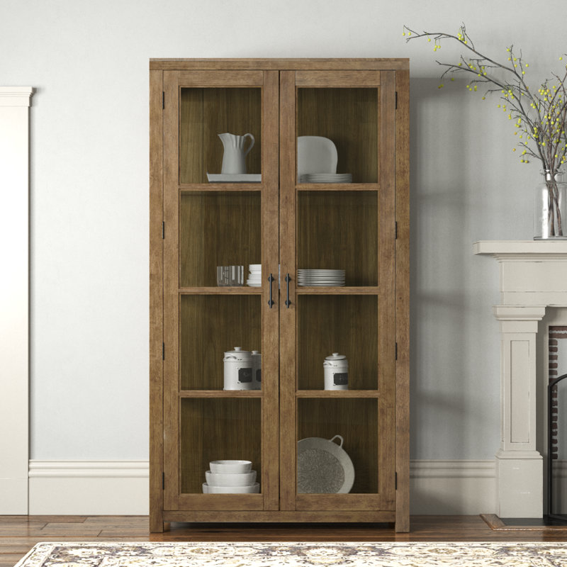 Oak and Glass Lighted China Cabinet with Adjustable Shelves