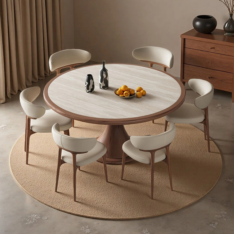 Fashion and classic sintered stone dining table, 29.52"H x 51.18"L x 51.18"W, 7 Pieces: Table, 6 Chairs