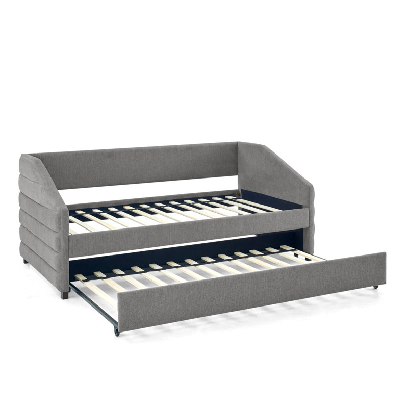 Lit de jour simple avec canapé-lit capitonné et rembourré, tissu en lin (82,5 po x 42,5 po x 34 po), Gris