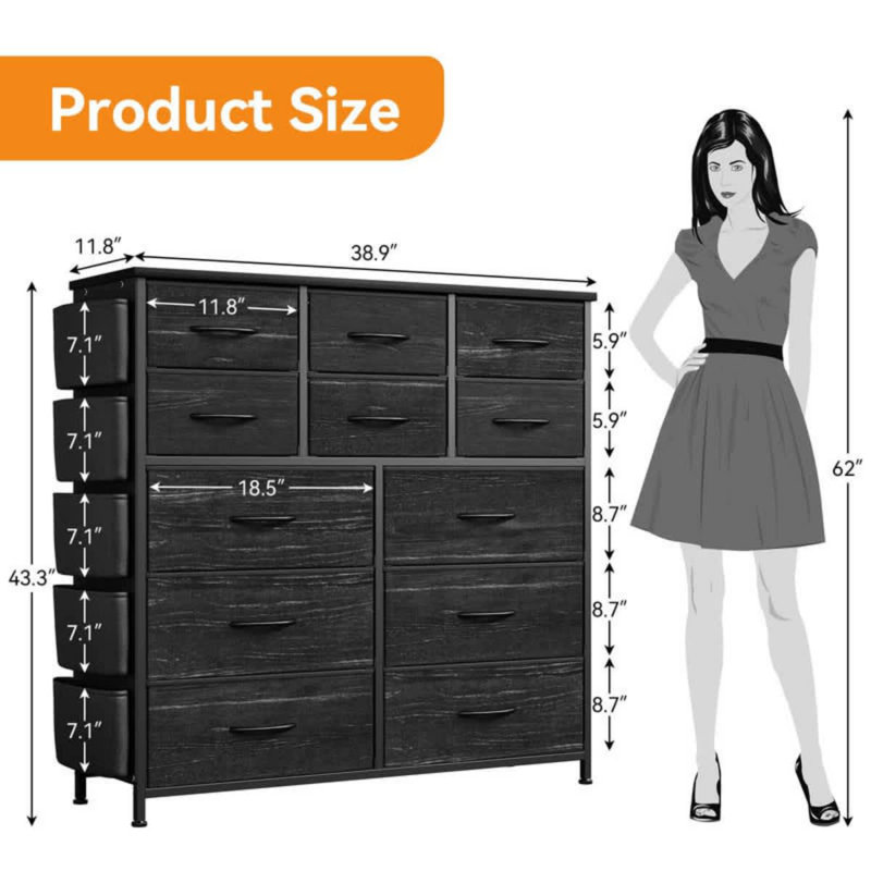 Modern Dresser for Bedroom with 12 Drawer Chests of Drawers for Hallway Entryway Storage Organizer Unit with Fabric Sturdy Metal Frame Wood Tabletop Easy Pull Handle