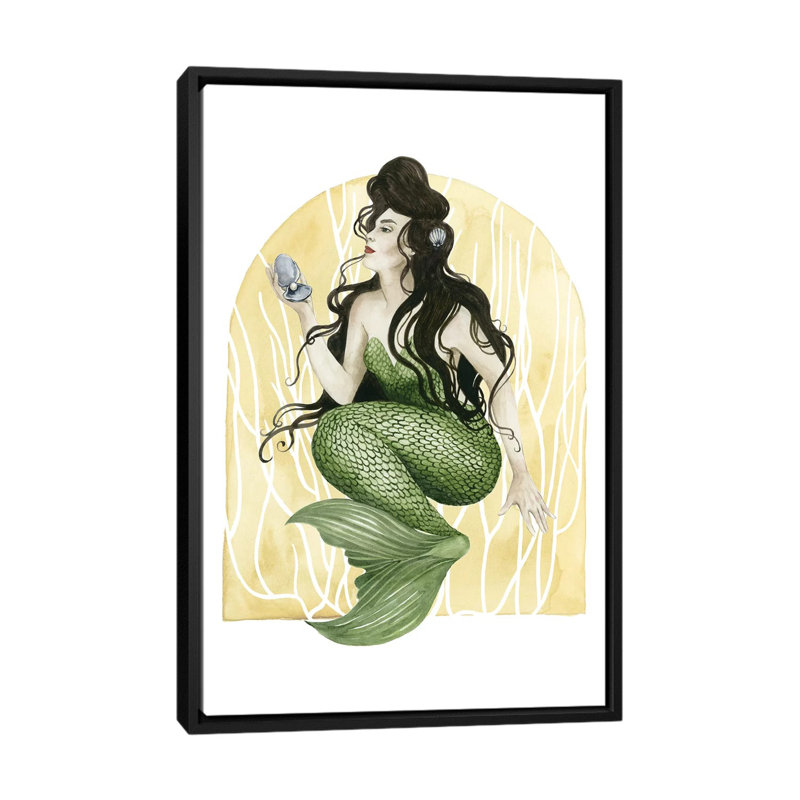 « déco sirène i », impression sur toile, H 26 po x l 18 po x P 1,5 po, Pas de tapis, Toile avec cadre noir
