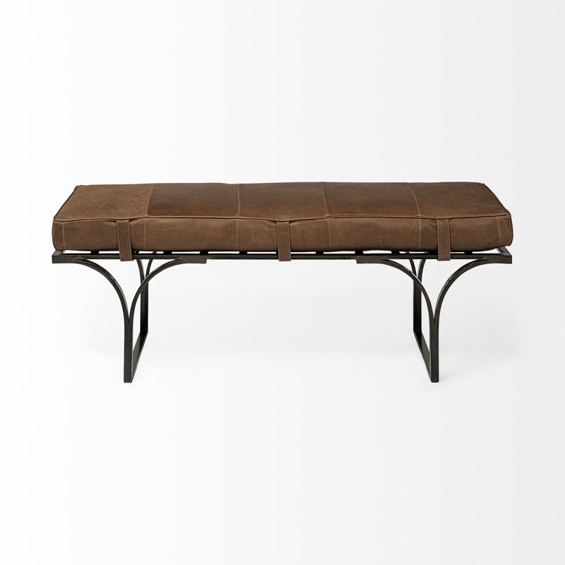 Magnolia Upholstered Bench, Caramel Genuine Leather
