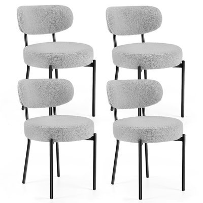Sherpa Fabric Upholstered Dining Chairs Set with Backrest For Dining Room, Kitchen, Living Room