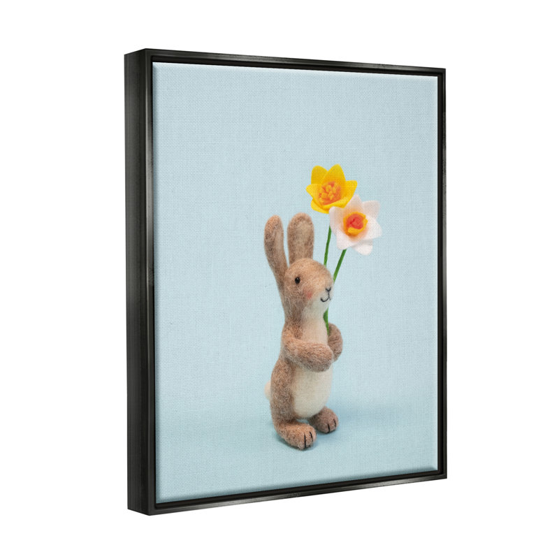Photographie «Spring Bunny Floral Daffodils» par Lemon & Sugar, Cadre flottant noir de jais, H 21 po x l 17 po x P 1,7 po