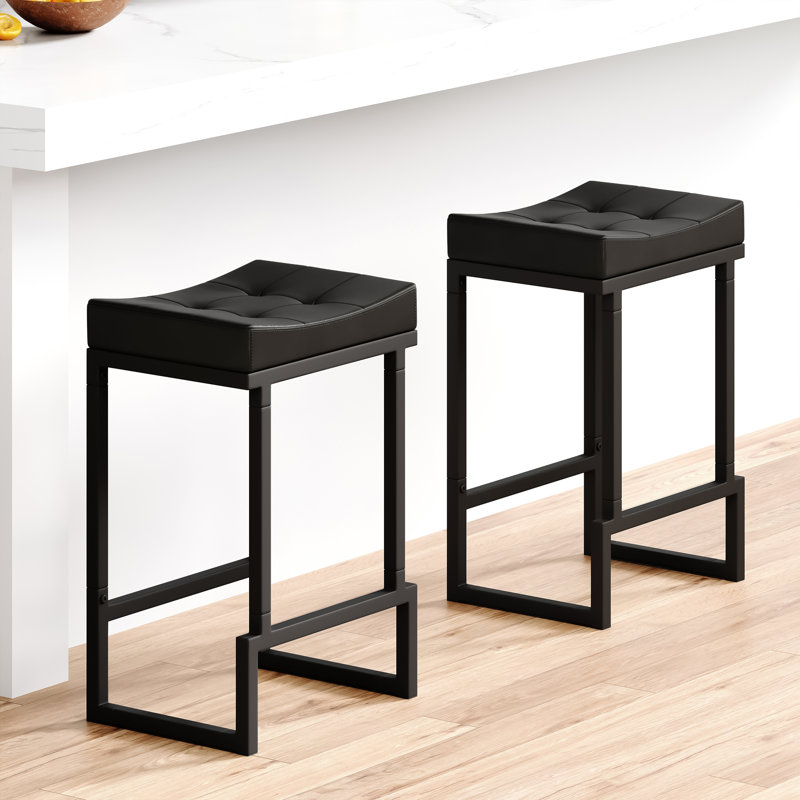 Tabouret de comptoir rembourré avec structure et repose-pieds en métal, tabouret de bar à hauteur de siège sans dossier, Noir