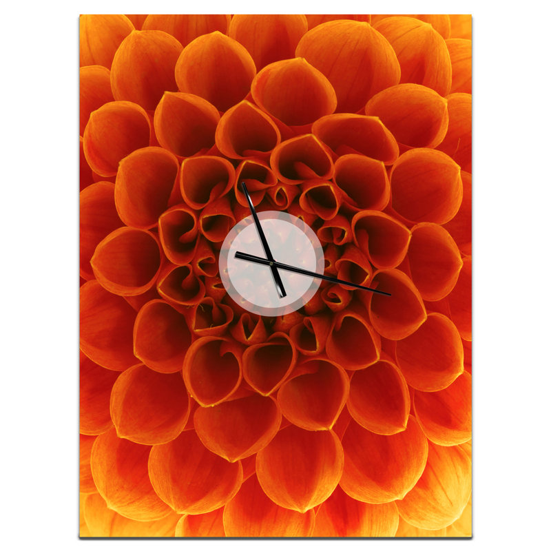 Grande horloge murale moderne à fleurs et pétales jaune foncé, H 32 po x l 24 po x P 1 po