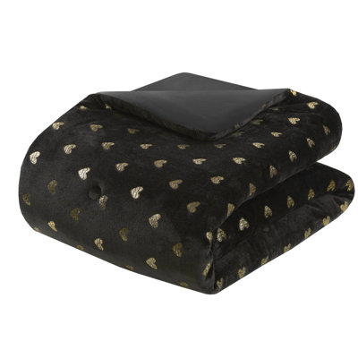 Full/Queen Metallic Heart Ultra Soft Microlight Comforter With 2 Shams And 1 Pillow, Fill, Machine Washable Spot Clean, - Labeled, Microfiber Reverse Size 4 Pcs Print, Soft, Filling, Washable, ,