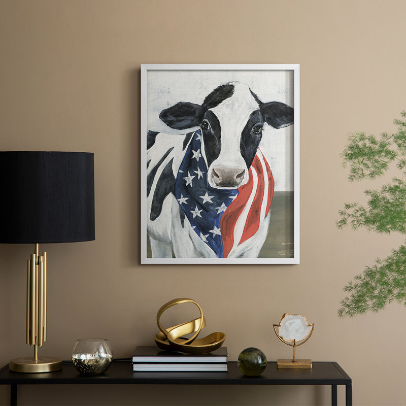«American Cow II», reproduction encadrée - bois massif, H 11 po x l 9 po, Blanc