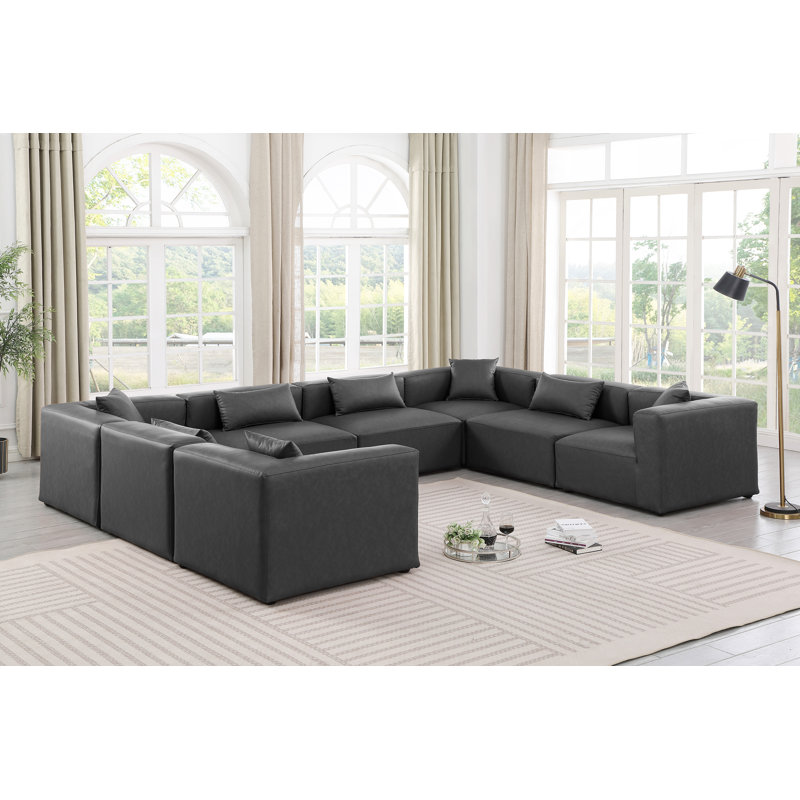 Canapé modulaire en similicuir de 8 pièces Ivion, Gris anthracite en cuir végétalien