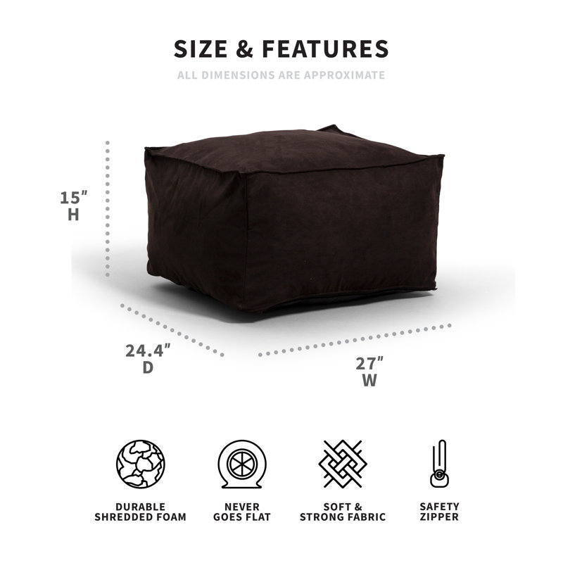 Upholstered Pouf, Black Polyester Blend
